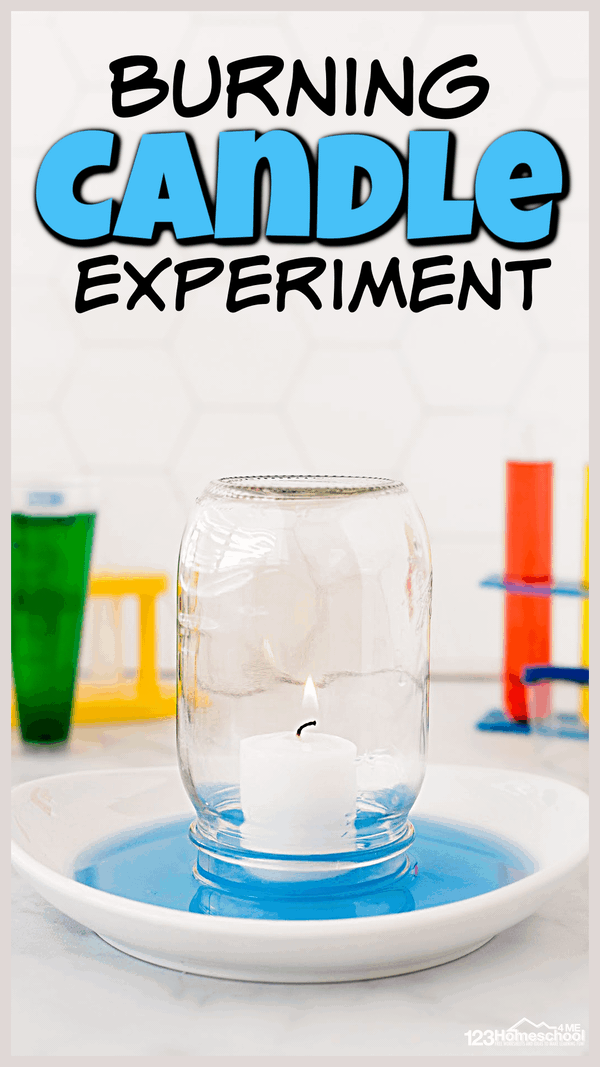 Get ready to WOW your kids with a super EASY science experiment for kids!  This simple rising water experiment uses common household items to demonstrate a couple scientifc principles such as fire and oxygen as well as air pressure for kids. This burning candle in water experiment is fun for preschool, pre-k, kindergarten, first grade, 2nd grade, 3rd grade, 4th grade, 5th grade, and  6th graders. Olders students will benefit using the free printable burning Candle in Water Experiment Worksheets as they explore why does the water rise in the candle experiment.