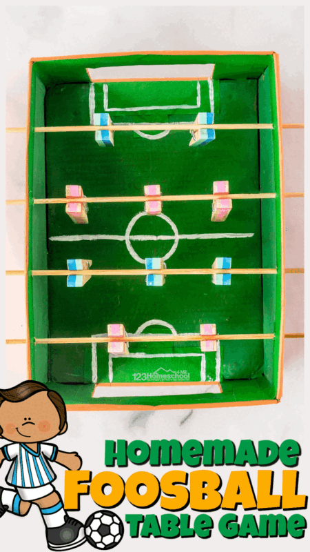 Making a DIY foosball table is a really fun STEM project for kids of all ages to make together and loads of fun to play with too! The diy games for kids is the project for a rainy day or as a summer bucket list idea.  Try this homemade games for kids with preschool, pre-k, kindergarten, first grade, 2nd grade, 3rd grade, and 4th graders too. This EPIC kids activity is sure to be a hit with your kids.