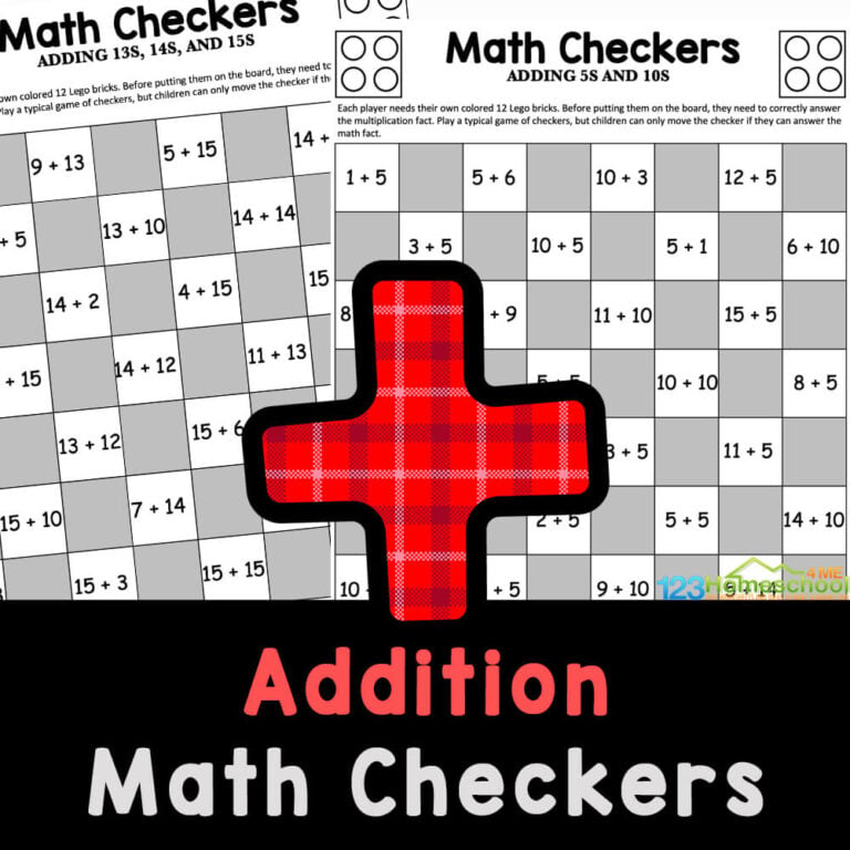 Kids will love practicing adding with a fun and FREE Addition Checkers Game.  With this 1st grade math games, grade 1 & 2 can practice sums!