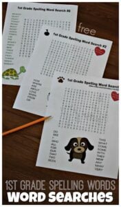 FREE 1st Grade Spelling Words WORD SEARCHES - these free printable word searches will help kids practice first grade most commonly used words #spellingwords #1stgrade #wordsearches