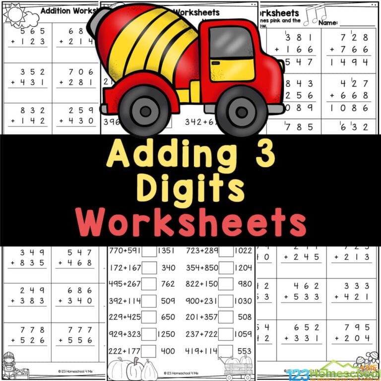 Looking for some practice with 3 digit addition? FREE pages of 3 digit addition worksheets to practice with and without regrouping!