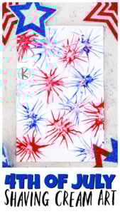 Are you looking for a quick, easy, and FUN 4th of July Craft to celebrate this Independence Day? You are going to love this shaving cream art project! Make a super cool firework craft using shaving cream and food coloring. This shaving cream craft is perfect for toddler, preschool, pre-k, kindergarten, first grade, and 2nd graders too. With the simple technique, you will not believe what beutiful craft for Fourth of July you can make!