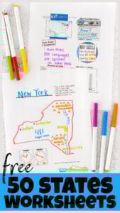 Whether you are learning about US States for Kids in class or taking a family roadtrip, these free printable 50 States Worksheets will help chidlren have fun while learning about key facts and unique features with these 50 states printable worksheets. These state worksheets are perfect for elementary age students, middle schoolers, and high schoolers too. Simply grab the pdf file with free printable state worksheets and you are ready to learn about the usa for kids. 