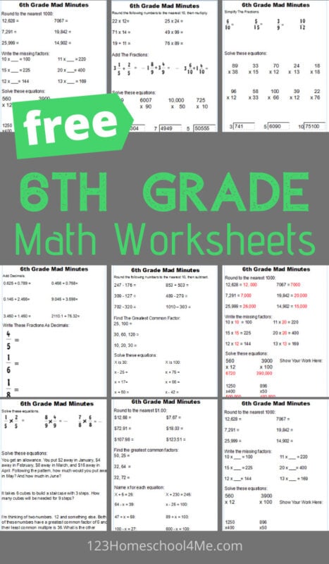 Help your kids get extra math practice with these free printable 6th Grade Math Worksheets, perfect for school at home, summer learning and extra learning to help kids gain math fluency.