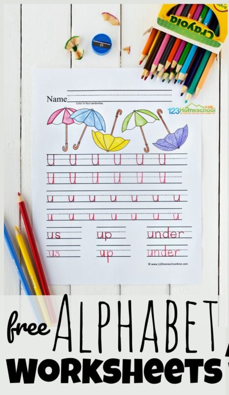 Kids need lots of practice tracing letters to improve handwriting! These super cute,  free printable alphabet worksheets are a handy tool for preschool, pre-k, kindergarten, or first grade students. With these alphabet worksheets children will get the practice writing alphabet letters they need to write letters A to Z. These alphabet practice sheets include both upper and lowercase tracing! Simply print pdf file with free alphabet worksheets and you are ready to practice upper and lowercase tracing letters.
