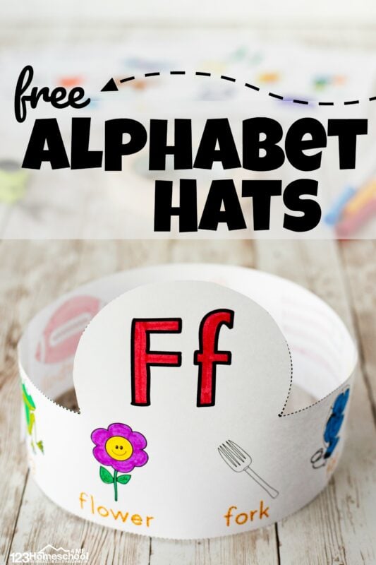 Download the free Alphabet Crowns Printable for a fun abc printable to help kids learn their alphabet letters, learn vocabulary, and work on phonemic awareness. These hugely popular alphabet hats are a great way to introduce students to the letters in the alphabet from A to Z. There is a different hat to make for each letter - perfect to go with a letter of the week program for toddlers, preschoolers, pre k, and kindergartners.