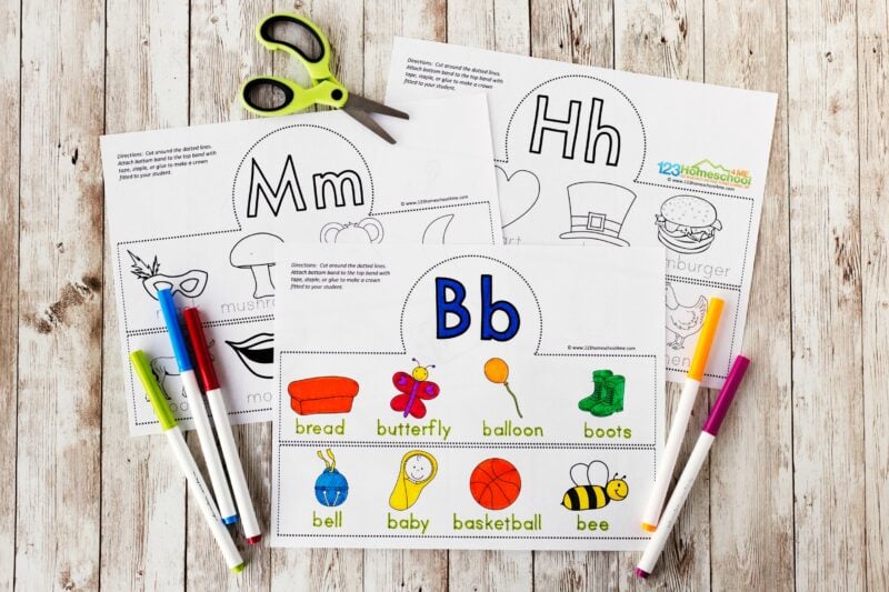 alphabet crown template for toddler, preschool, pre k, kindergarten, grade 1 students