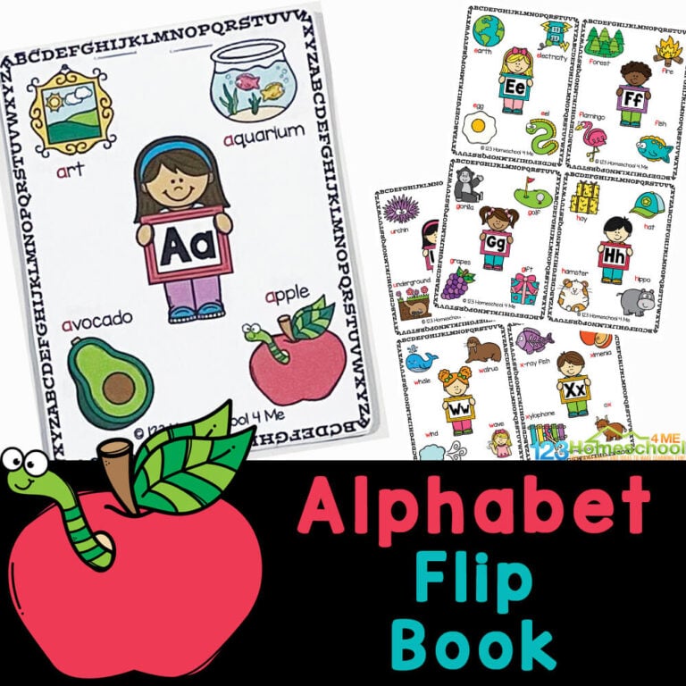 Cute free alphabet flip book is a fun way to learn letters from A to Z! This abc printable includes coloring pages to learn beginning sounds.