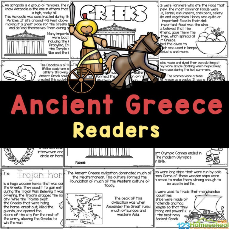 Learn about Ancient Greece with FREE printables All About Greece readers to read, color, and learn facts about advanced civilization.