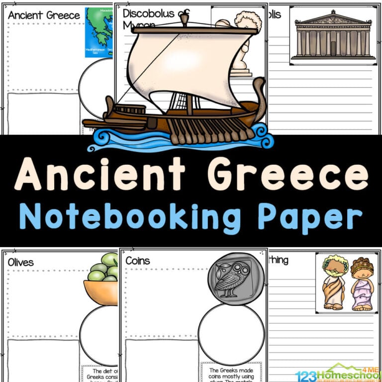 Use these free Greek printables to write down what you learn all about the Ancient Greece civilization for elementary age kids.