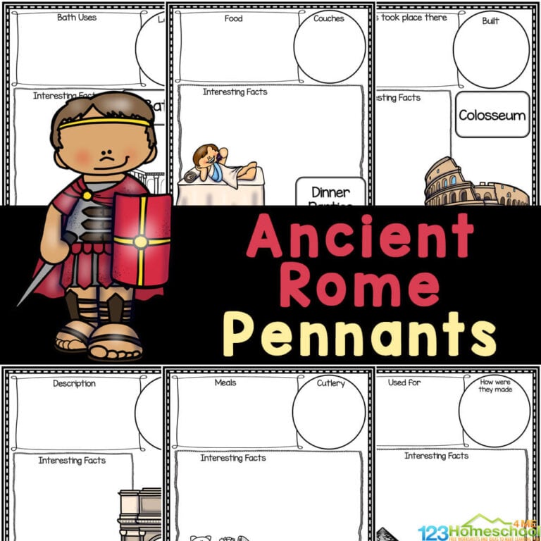 Learn about the Ancient Roman Civilization with FREE printable Rome Pennants to learn about this mighty empire that ruled 1000 years!