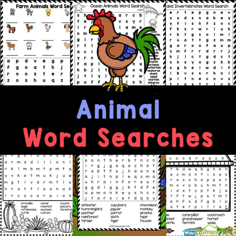 Grab these super cute, FREE printable Animal Word Searches to learn about different animals while working on spelling, and word recognition!