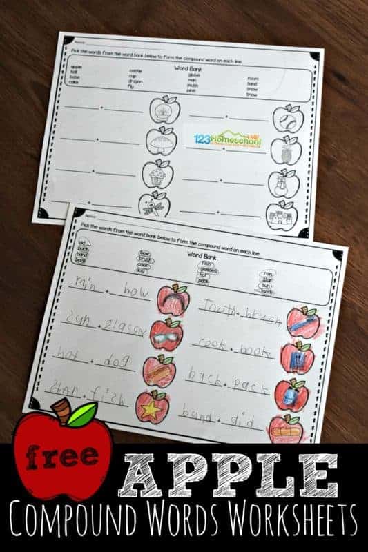 Apple Compound Words Worksheets