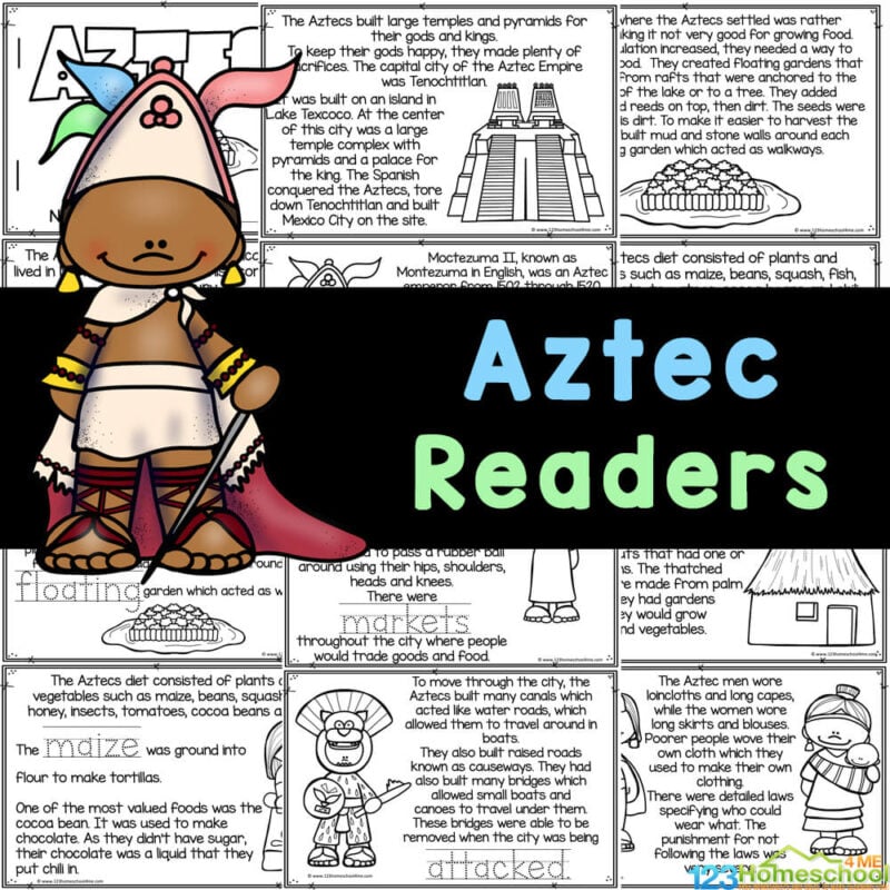 Learn about the Aztecs with printable worksheets to read, color, & learn. Pages filled with facts and information about the culture for kids.