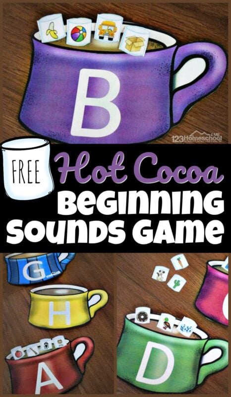 Make listening for initial sounds in words FUN with this beginning sounds match! Use this hot cocoa themed phonics activity in December, January, and February. The winter printables has kindergarten, pre-k, and first grade students sort the phonics marshmallows into the correct alphabet mugs based on the beginning sounds for kids. Add this phonics printable to your winter theme for literacy. Simply download pdf file with the beginning sounds game to make learning fun even if it is cold and snowy outside!