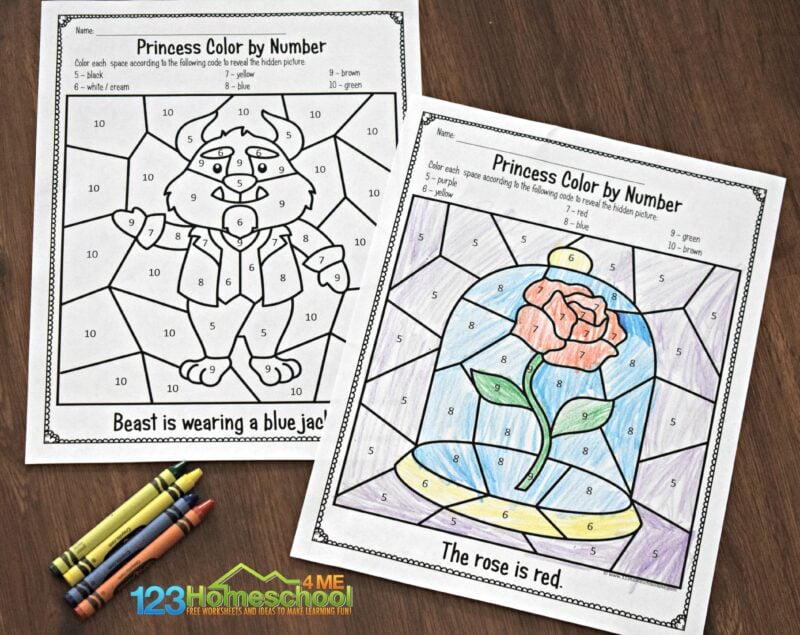 belle-color-by-number-worksheets