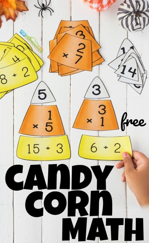 If you are looking for a fun, hands-on fall math activity, you are going to love this Candy Corn Math! These free printable Candy Corn Multiplication and candy corn division puzzles make it fun for 3rd and 4th grade students to sneak in some fun math practice during October and November! We love educational activities and free math games to make learning fun!
