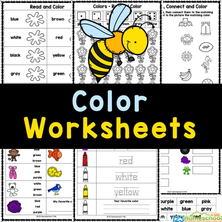 Learn eleven different colors with these fun and FREE printable color worksheets for preschool and kindergarten to learn color words!