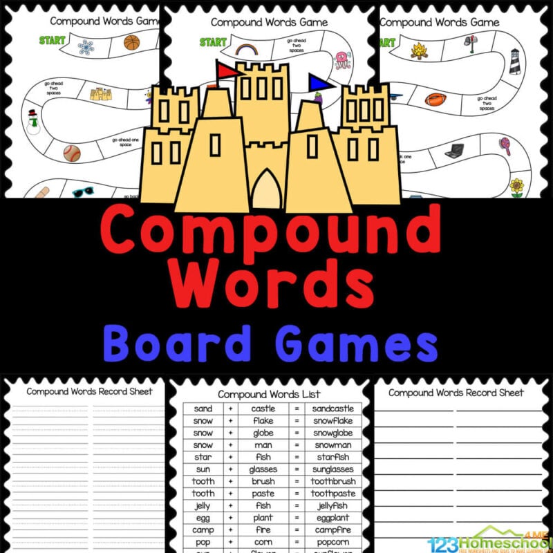 Use this FREE printable compound words board game as a fun, simple way to work on learning compound words while playing a fun learning game.