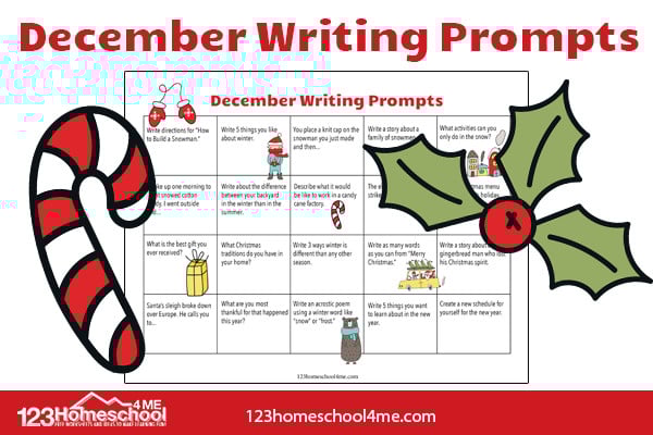 Deember Writing Prompts Calendar for kindergarten, first grade, 2nd grade, 3rd grade, and 4th grade kids