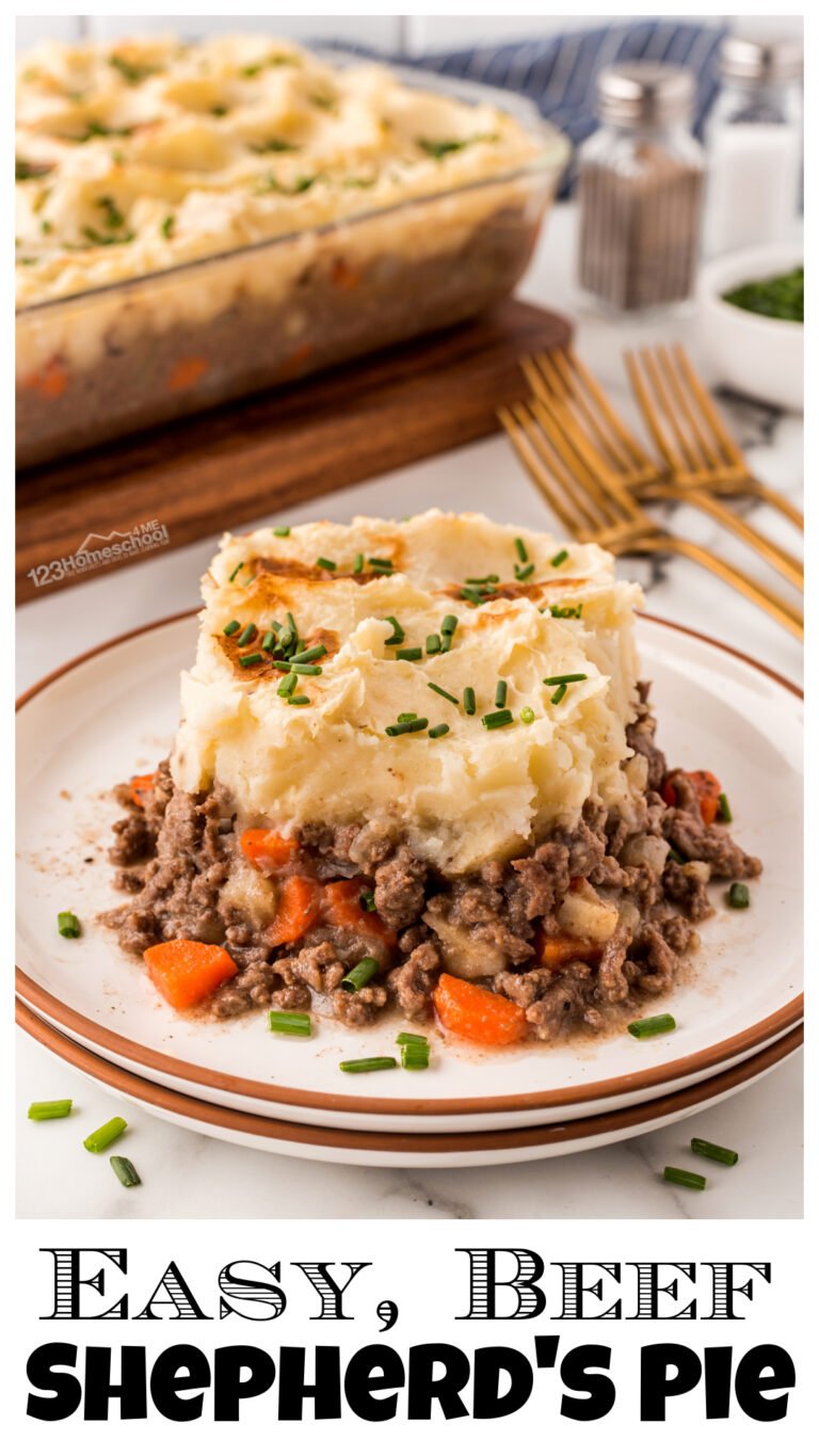 You've got to try this best traditional shepherd's pie! This easy dinner recipe is packed with yummy veggies, mashed potatoes, & beef!