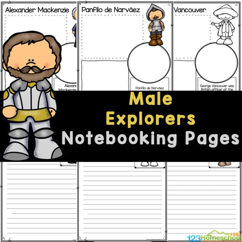 Grab these free printable European explorers notebooking worksheet pages to research and learn about 13 famous explorers for kids.