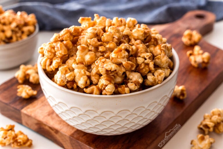 Super quick microwave carmel popcorn recipe takes under 10 minutes and is perfect for your next family movie or game night. 