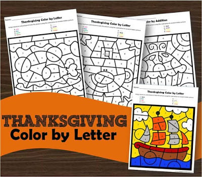 FREE Printable Thanksgiving Color by Letter Worksheets