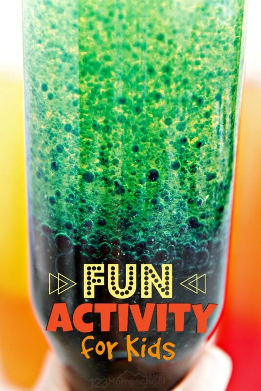 fun activities for kids where they will learn about chemical reactions, color mixing, and density of oil and water while having fun