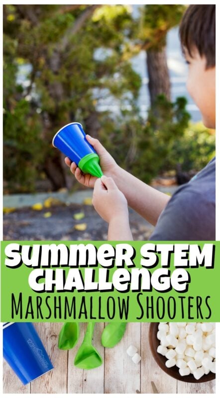 These super EASY to make marshmallow shooters are a must for your summer bucket list. This summer activity for kids is not only fun, but it is actually a STEM activity for kids too! Students assemble, tweak, and design this simple marshmallow cannon to try to get the most distance they can. THis is such a simple, but fun summer activities your preschool, pre-k, kindergarten, and elementary age students in first grade, 2nd grade, 3rd grdae, 4th grade, 5th grade, and 6th grade students will want to try over summer break!