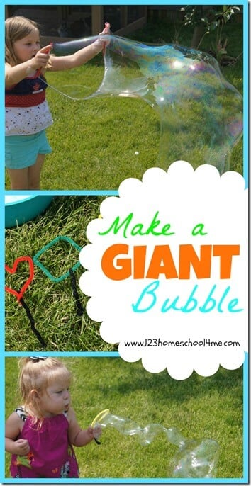 BEST Bubble Solution for a GIANT Bubble - Great summer activity for kids that should be on your bucket list. Try our bubble solution that makes GIANT bubbles in your own backyard. Your kids are going to love it! (kids activities, summer fun, play, best homemade bubble recipe)