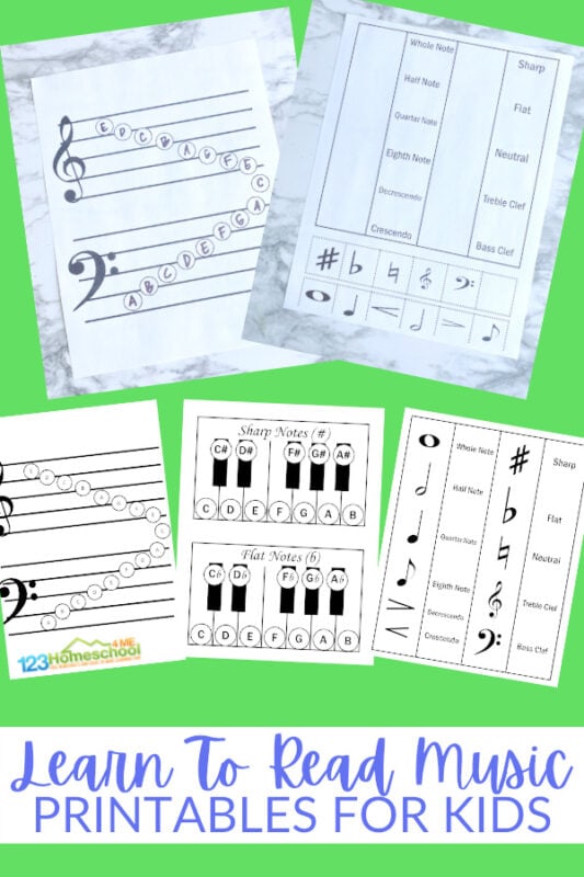 If you are looking for some handy, free music printables for teaching children how to read music, you will love these music worksheets and music activities for kids. These pages will help kindergarten, first grade, 2nd grade, 3rd grade, and 4th graders learn to read music.  Simply download pdf file with reading music notes projects and you are ready to play and learn! 