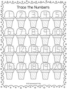 ice cream number tracing 1-20