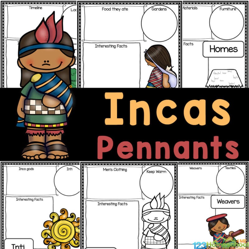 Use these FREE Ancient Inca printable pennants to write baout the civilization's homes, map location, machu picchu, food, crafts, and more!