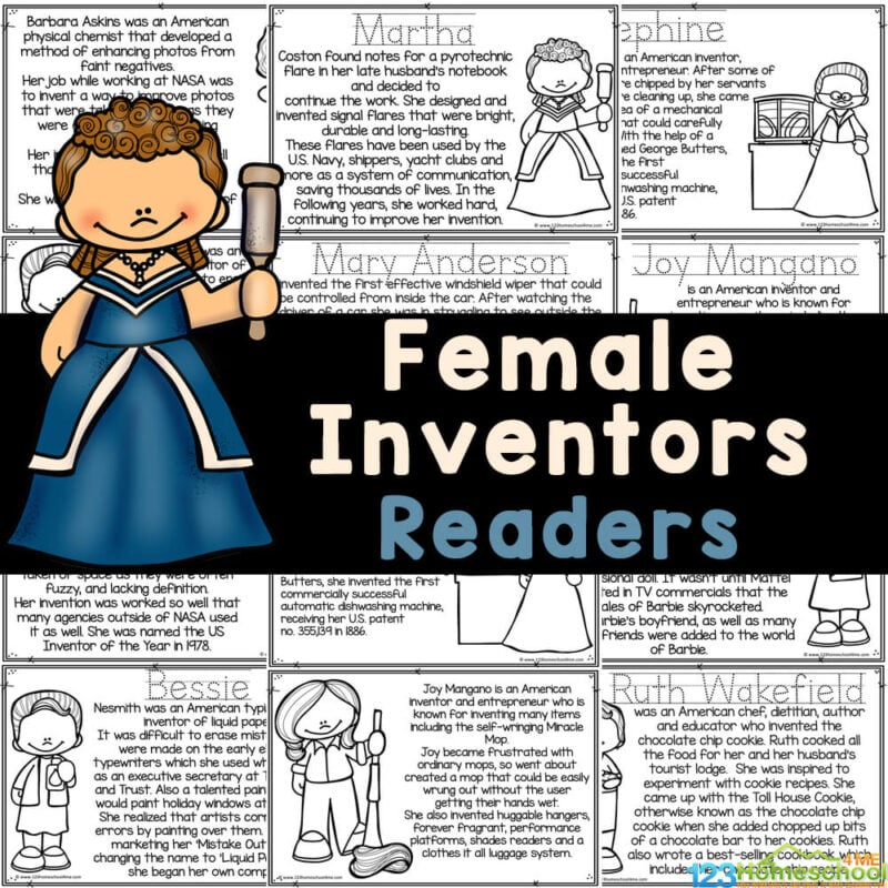 Learn about famous female scientist inventors and their inventions with this free printable reader to color and learn with kids of all ages. 