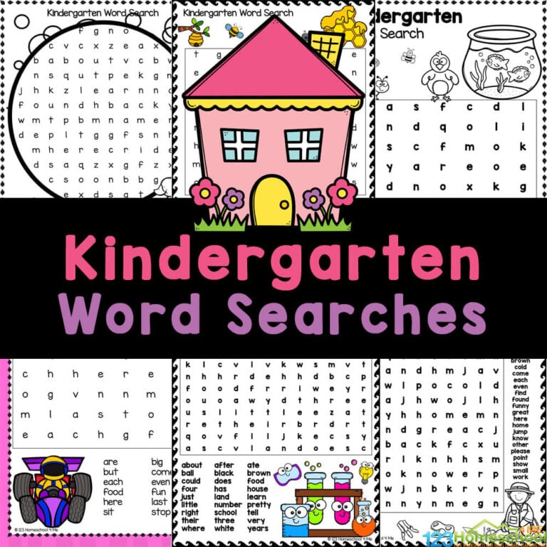 Grab these super cute, FREE Kindergarten Word Searches pdf set to help improve early lilteracy skills while having fun!