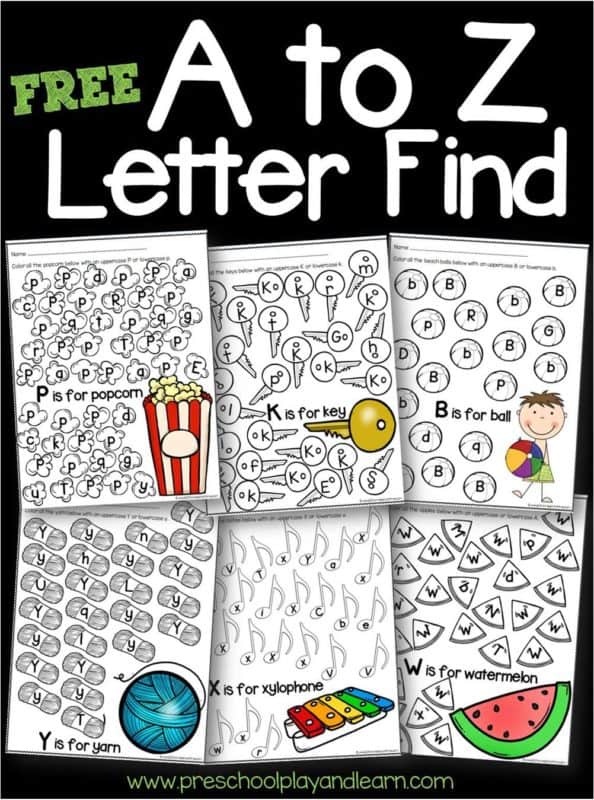 Cute, printable Letter Recognition Worksheets are a great way for kids to practice their ABCs. Each page from A to Z has a different theme!