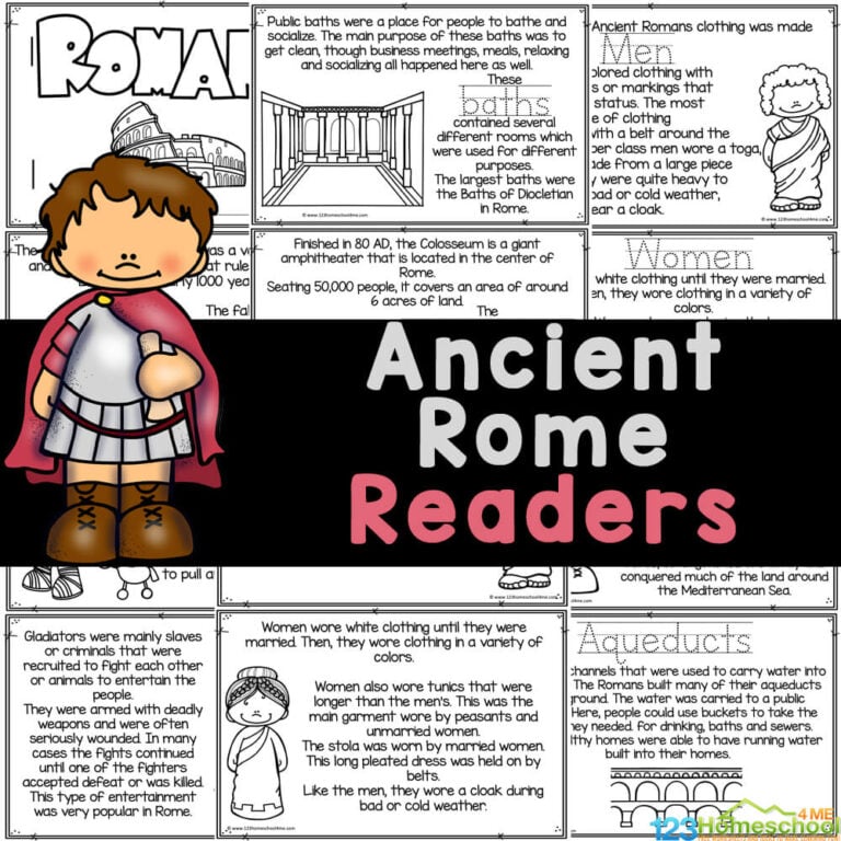 Learn about life in Ancient Rome with FREE printable Roman Civilization history readers about empire that ruled Europe for 1,000 years.