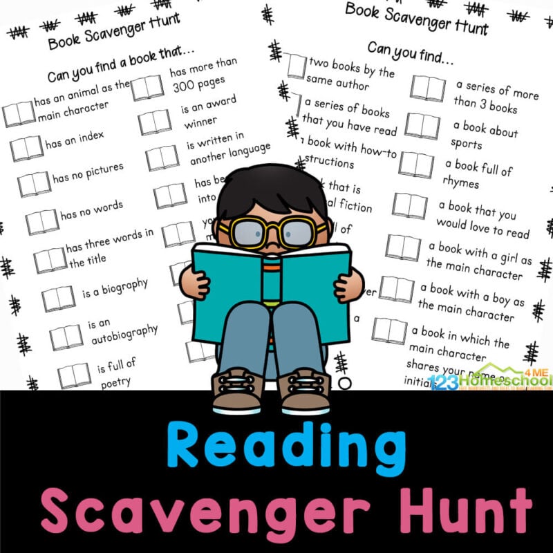 Search for different books and information with this free printable Reading Scavenger Hunt. FUN library activities for elementary age kids!