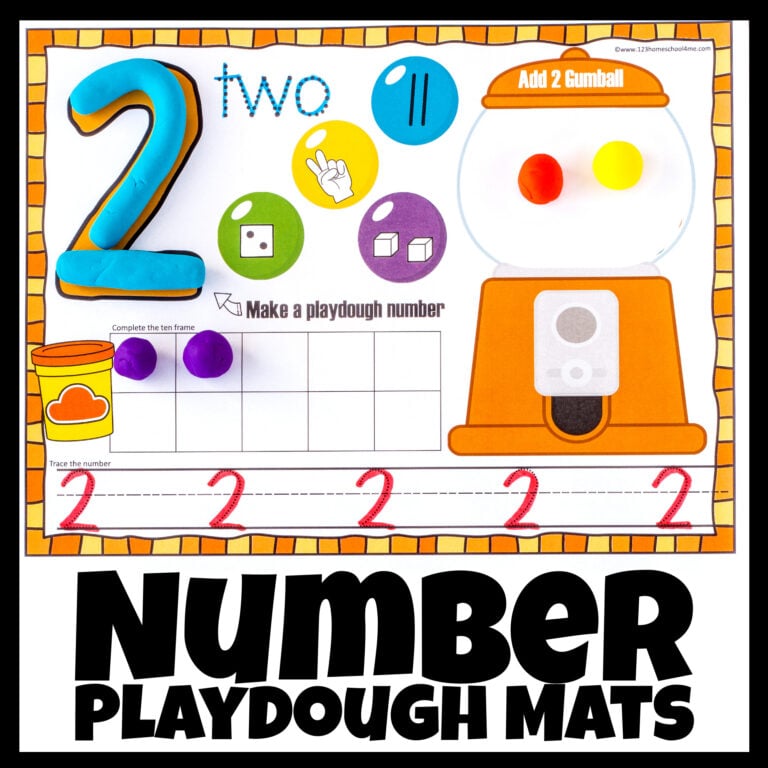 FREE Printable Gumball Number Playdough Mats