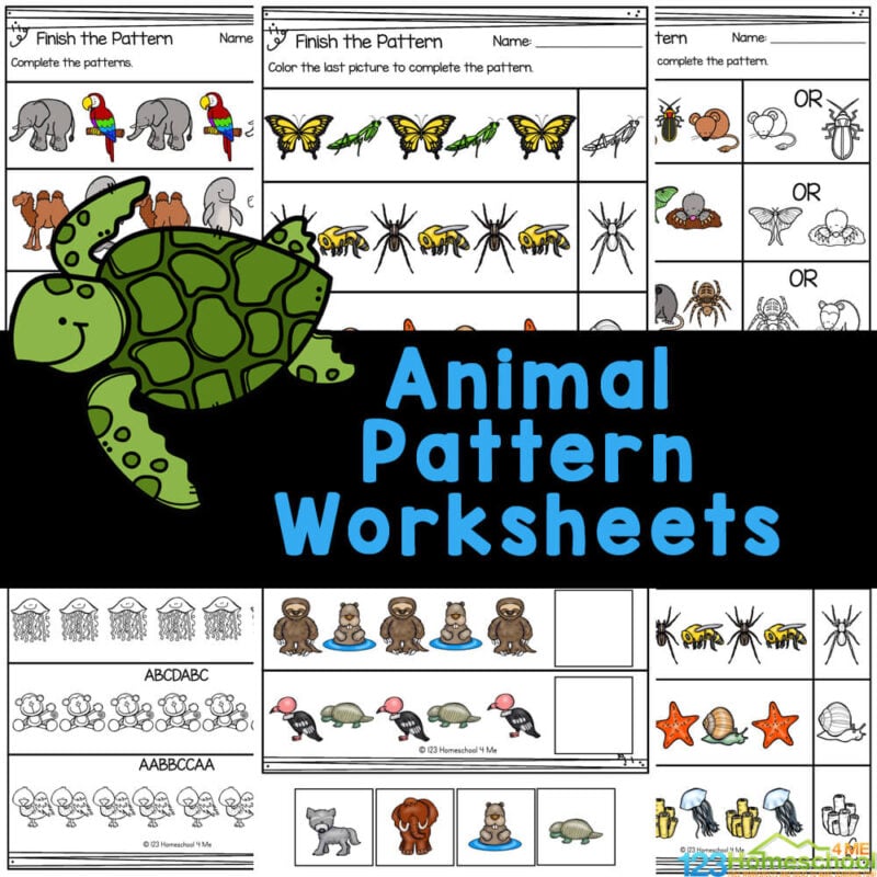 Pattern worksheets for kindergarten and preschoolers with cute animals to keep kids engaged. Grab pdf for your upcoming animal theme!