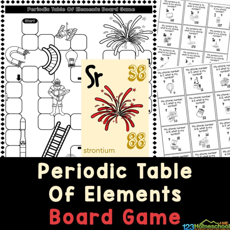 Learn the elements in the periodic table with this free printable Chemistry board game for kids taking science. Fun for all ages!