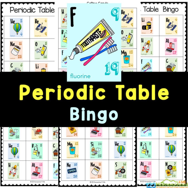 Print of this free printable periodic table game to learn about the elements with a hands-on activity for elementary, junior high, & high school students.
