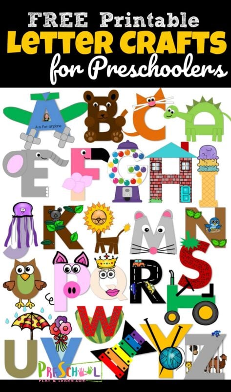 FREE Uppercase Letter Crafts - you will love these no prep alphabet crafts - just print, color, cut, paste, and tape / glue together #preschool #alphabet #craftsforkids