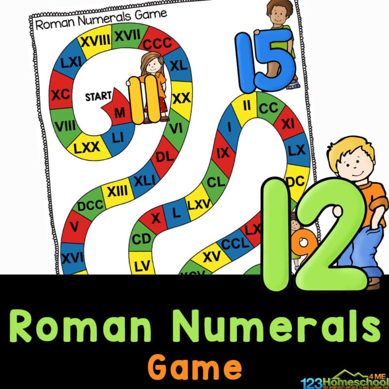 Fun and FREE Roman Numeral Game to teach Roman numerals with a printable activity for elementary age students. 