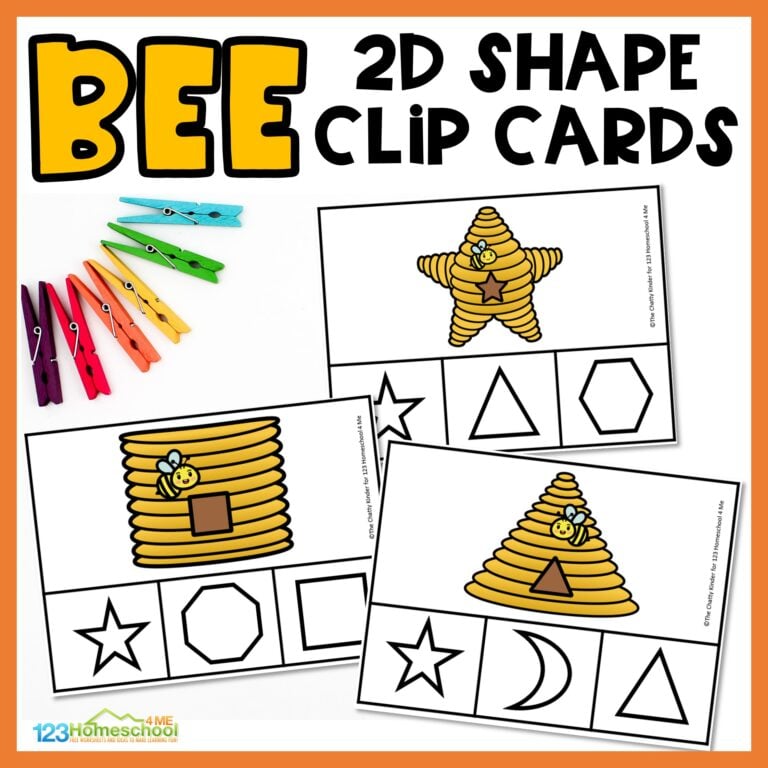 Practice matching 2D shapes this spring with a FREE printable shapes activity with bees clip cards! Grab FREE printable to get started!