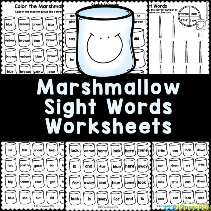 Make learning and practicing sight words fun for kids with these marshmallow themed, FREE printable sight word worksheets!