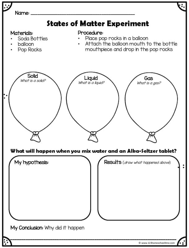 states of matter experiment worksheet