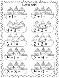 summer addition worksheet for pre-k and kindergarten