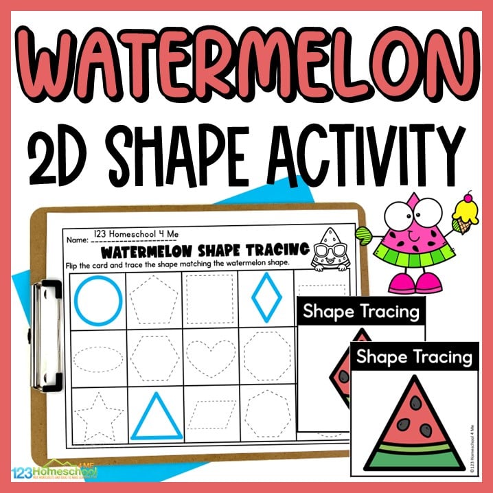 FREE Printable Watermelon 2D Tracing Shapes Worksheets